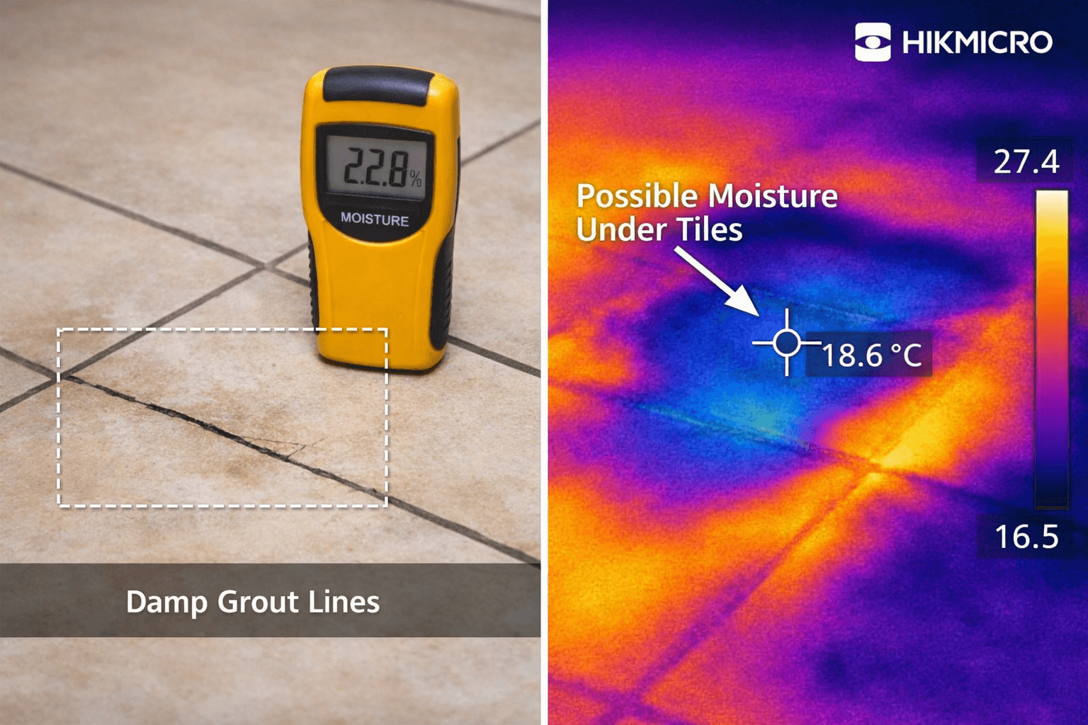 Moisture and thermal inspection under tiles