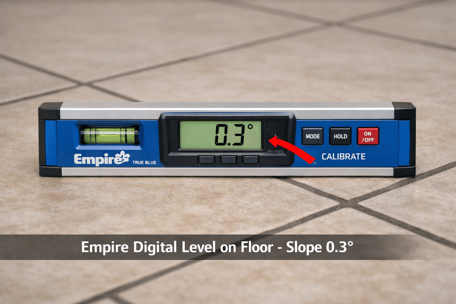 Digital level showing floor slope deviation